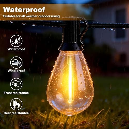 50(40+10)FT Outdoor String Lights, 15m Waterproof Remote LED Patio Lights with 19+1 S11 Bulbs 10FT Extension Cable, Dimmable Outside Hanging Lights for House, Porch,Yard,Garden,Bistro, Gazebo lighting thumbnail 4