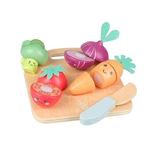 Happy Veggies Wooden Play Food for Kids - Kitchen Cutting Fruits Toys for Toddlers, Pretend Vegetables Gift for Boys and Girls - Early Development & Activity Toys by Orange Tree Toys - Image 1