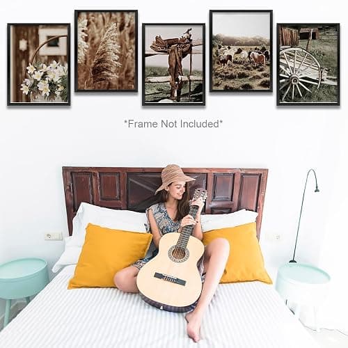 Vintage Farmhouse Cow Prints - 6PCS Wall Art Set (8x10 inch, Unframed) for Home, Bedroom, Kitchen, Bathroom, Rustic Western Country Decor - 6P Boho Neutral Cow Prints thumbnail 2