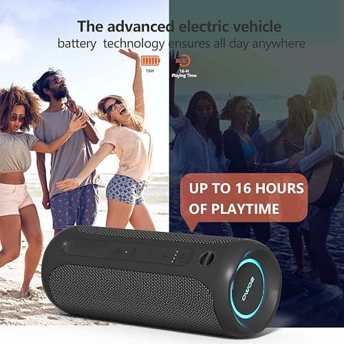 Wireless Portable Speaker,IPX7 Waterproof Bluetooth Speaker, 25W Loud Stereo Sound, Bassboom Technology, TWS Pairing, Built-in Mic, 16H Playtime with Lights for Home Outdoor - Black - Black thumbnail 4