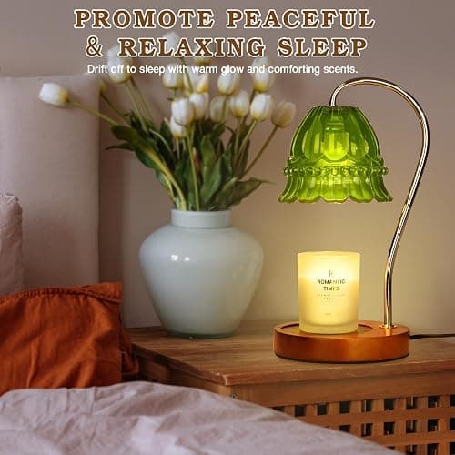 Funistree Dimmable Candle Warmer Lamp with Timer, Green Flower Candle Lamp Warmer for Jar Candles, Unique Women Mom Birthday Gifts Ideas, Fall Decor for Home Bedroom Living Room - A3-Flower Green thumbnail 7