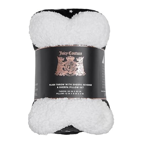 Juicy Couture Plush Paw Heart Pet Sherpa Blanket & Bone Pillow Set - Black - 50x60 - Dog & Cat Combo Set - Image 1