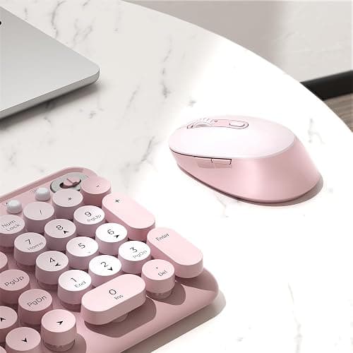 COVEVA Wireless Keyboard and Mouse Combo, 2.4GHz USB Receiver, Plug and Play, Retro Full Size Typewriter Keyboard and Wireless Mouse for Computer, Laptop, Windows, Mac, and PC (Pink) thumbnail 5