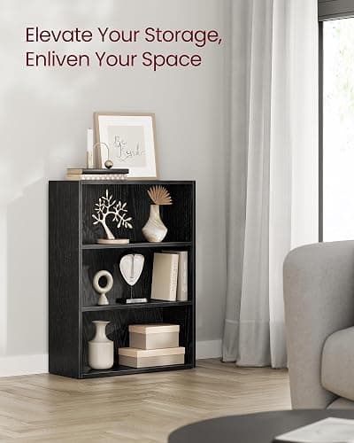 VASAGLE Custos Collection - Bookshelf, 3-Tier Bookcase, Book Shelf, Open Storage Shelf, 9.4 x 23.6 x 32 Inches, for Living Room, Home Office, Dinning Room, Ebony Black ULBC163T56 thumbnail 4