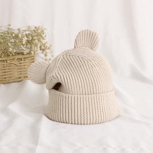Hadetoto Cotton Baby Beanie Winter Knitted Hat, 2 Pack | Bear Ear Design, Infant Toddler Boys Girls, Soft Warm, Skull Cap thumbnail 6