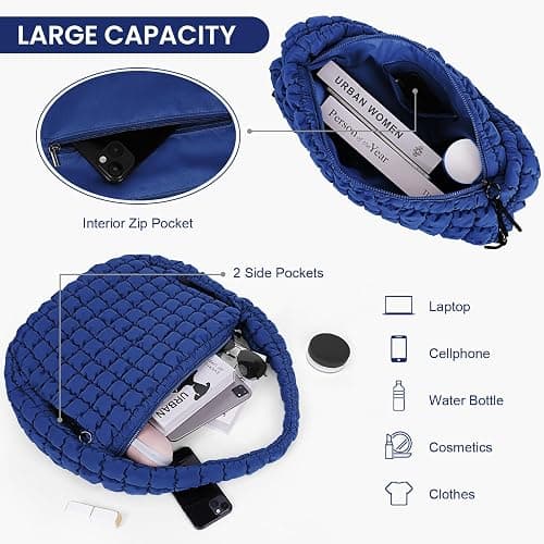 Juoxeepy Quilted Tote Bag Large Carryall Puffer Shoulder Bag Lightweight Padding Hobo Bag thumbnail 2
