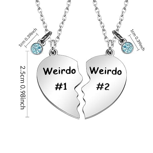 Maxforever Friendship Gifts, Weirdo 1 Weirdo 2psc Set Split Heart Pendant Necklaces BFF Gift for Best Friend thumbnail 2