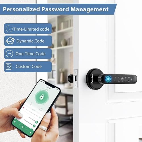 Evanshow Fingerprint Door Lock Biometric Door Knob with Keypad Keyless Entry, 5-in-1 Door Locks for Bedrooms(Fingerprint/App/Code/Key/IC Card), Home Hotel Office Apartment thumbnail 4