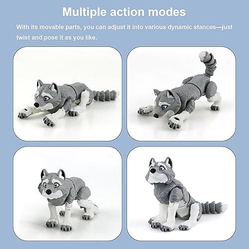 LehuoMaker 3D Printed Animals Wolf, Flexible Articulated Poseable 3D Printed Animals - Fidget Desk Pets Gift Classroom Rewards Toys thumbnail 5