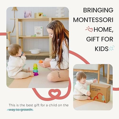 Tiny Land Montessori Toy Set for Babies 7-9 Months Senser Play Kit - 5-in-1 Wooden Learning Toys with Object Permanence Box, Sensory Ball, Stacking Cups and Mirror Puzzle,Body Board Book thumbnail 6