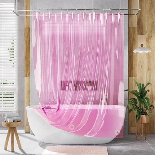 AmazerBath Shower Curtain Liner, 72x72 Transparent Hot Pink Shower Liner, Lightweight Plastic Shower Curtain Liners, Cute Waterproof Shower Liner for Bathroom with 3 Magnets & 12 Grommet Holes thumbnail 8