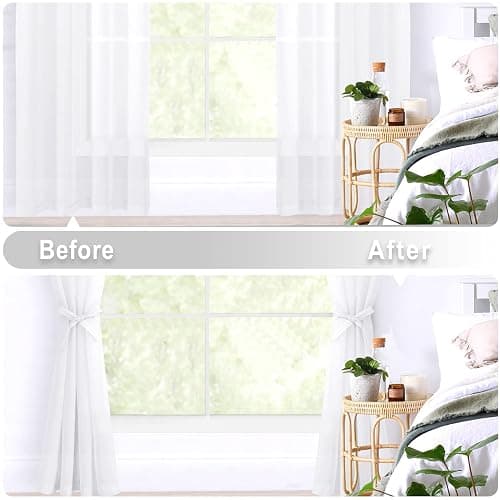 Hiasan Sheer Curtains for Bedroom with Tiebacks, Light Filtering Airy Breathable Voile Drapes Lightweight Grommet Window Curtains for Living Room, Sliding Glass Door, Off White, W52 x L84, 2 Panels thumbnail 7