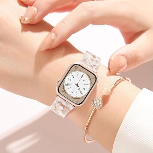 V-MORO Lightweight Resin Bands Compatible with Apple Watch Series 11/10/9/8/7 Band Rose Gold Stainless Steel Buckle Fashion Cute Strap for iwatch Series SE/6/5/4/3/2/1(Pink Tan,42mm/41mm/40mm/38mm) thumbnail 3