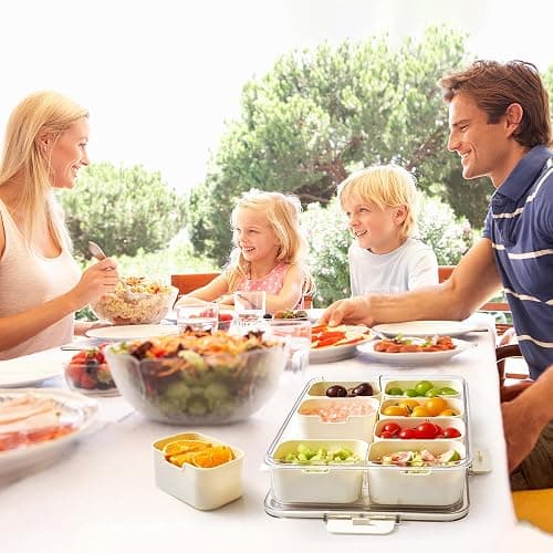 Mfacoy Snackle Box Container, 2 Pack Divided Serving Tray with Lid and Handle, Snack Box Charcuterie Container for Portable Snack Platters, Clear Organizer for Candy, Fruits, Travel, Party, Picnic thumbnail 2