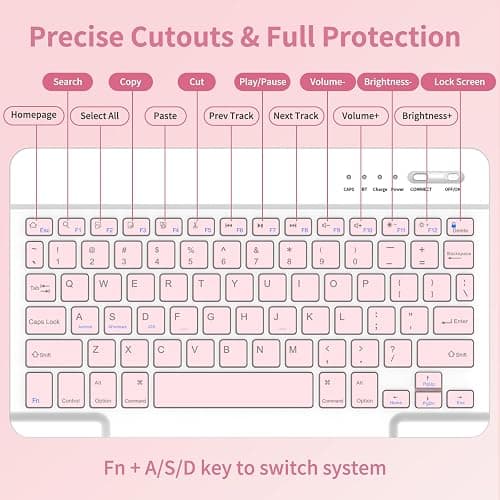KBCASE Keyboard Case for iPad 9th/8th/7th Generation 2021/2020/2019, Compatible with iPad Air 3/Pro 10.5, Detachable Wireless Keyboard Case with Pencil Holder (Light Pink) thumbnail 9