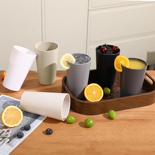 24 Pcs Unbreakable Plastic Cups Set, 20 oz Reusable Plastic Cups, Stackable Water Tumblers, Drinking Cup for Kitchen, Outdoor, BPA-free, Dishwasher Refrigerator and Microwave Safe (20 oz, 6 Colors) thumbnail 2