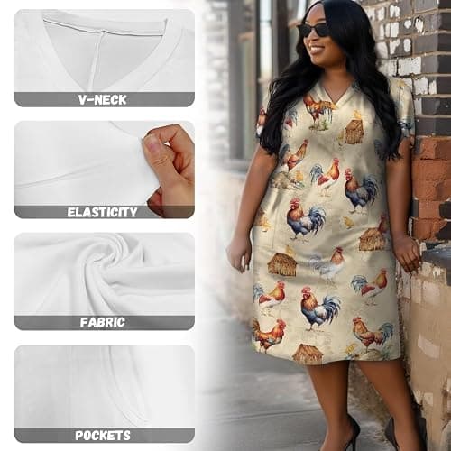 Biyejit Womens Plus Size Short Sleeve V Neck T-Shirt Dress with Pockets Casual Loose T-Shirt Dress for Beach Vacation thumbnail 6