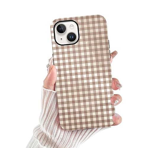 Cinysnt Cute Brown Checkered Phone Case for iPhone 14 / iPhone 13 Case 6.1", Aesthetic Trendy Gingham Grid Pattern 2-in-1 Matte Cover Shockproof Slim Soft TPU Hard PC Protection Girls Women Funda thumbnail 8