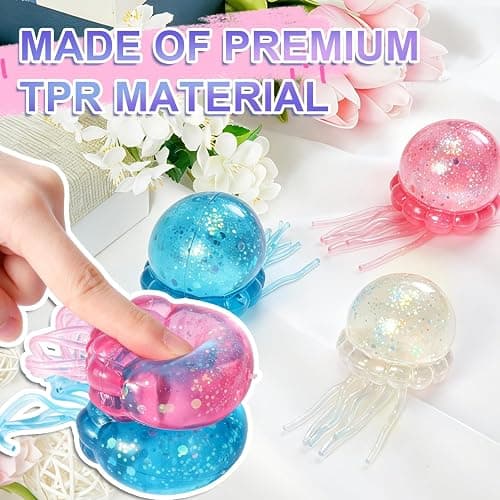 4Pack Jellyfish Squeeze Toy Set for Boys Girls Kids Children Adult Toddler, Slow Rising Sensory Fidget Toys, Ultra Soft Moldable Squishy Stress Relief, Party Favors for Office School Classroom thumbnail 3