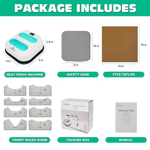 MECOLOUR Heat Press Machine for T Shirts, Portable Heat Press 9"X9" with Heat Press Mat, PTFE Teflon and 8 Pcs Tshirt Ruler Guide, Tshirt Press Machine for Sublimation, HTV, Heat Transfer 110V(Green) thumbnail 2
