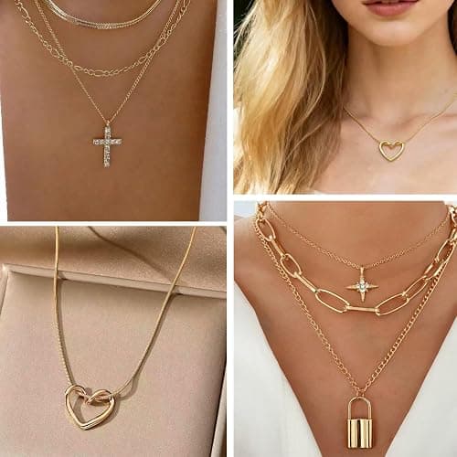 EILINOA 92 Pcs Gold Jewelry Set for Women-Includes 9 Layered Necklaces,16 Bracelets,43 Hoop|Stud|Cuff Earrings & 22 Knuckle Rings |Fashion Jewelry Gift Set thumbnail 2