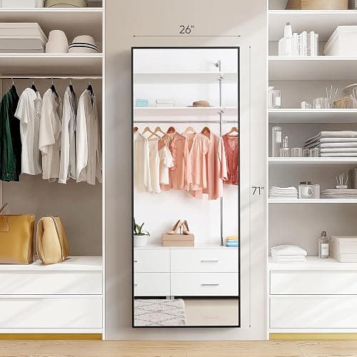 OLIXIS Full Length Mirror 71.1"x25.5" for Bedroom, Full Body Mirror with Stand, Hanging or Leaning for Wall, Aluminum Alloy Thin Frame Floor Standing for Living Room, Long, Deep Black thumbnail 4