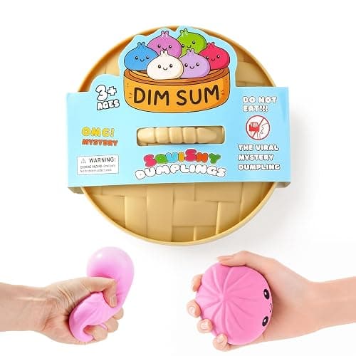 Dumpling Squishies, Giant Dumpling Mystery Box, Colorful Dumplings Stress Balls Fidget Sensory Toy, Stocking Stuffers with Food Steamer Stretchy Desk Toys (Pink) - Image 1