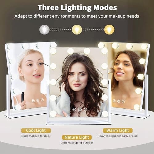 ZBOCAI Vanity Mirror with Lights, 13'' x 11'' Lighted Makeup Mirror for Desk, Hollywood Mirror with 12 Dimmable Bulbs, 3 Color Modes, Smart Touch Control, 360°Rotation, Valentines Day Gifts for Her thumbnail 3