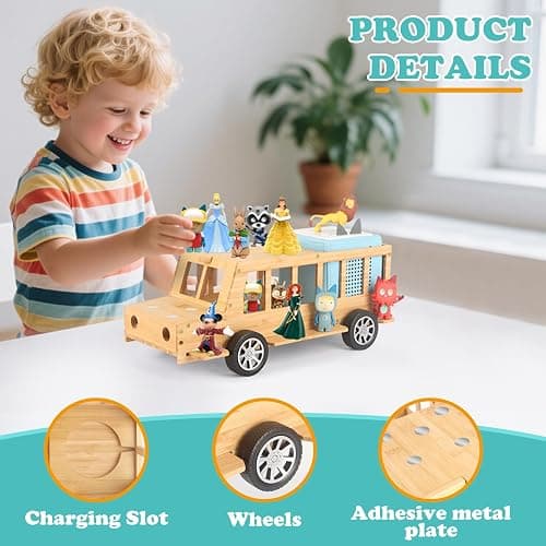 Bus for TonieBox 1/2 Shelf Storage Organizer Holder for Tonies Figures | Wooden Car Shelf Magnetic for Tony Box Display for 35 Tonie Characters(with 35Pcs DIY Magnetic Adhesive Metal Plate) thumbnail 6