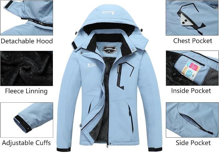 MOERDENG Women's Waterproof Ski Jacket Warm Winter Snow Coat Mountain Windbreaker Hooded Raincoat Jacket thumbnail 4