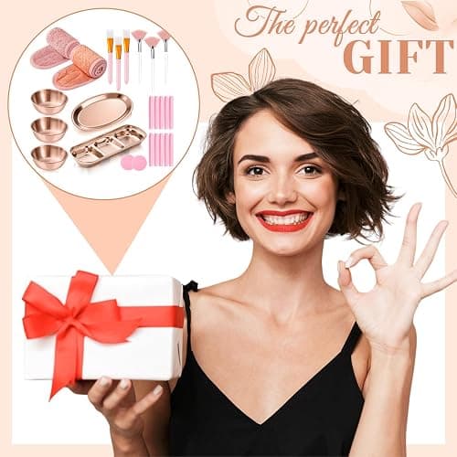 LemonRoad 25 Pcs Esthetician Facial Supplies Set, 3 Stainless Steel Mixing Bowls, 2 Serving Trays, 6 Brushes, 2 Hairbands, 12 Compressed Sponges for Women Facial Mask Spa Home Use(Rose Gold) thumbnail 5