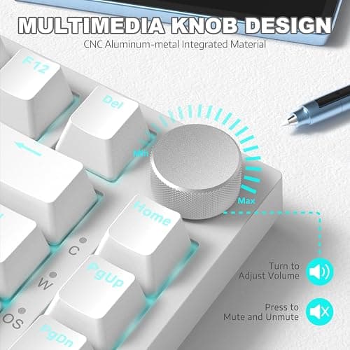 AJAZZ AK820 75% TKL Wired Mechanical Keyboard,Hot-Swappable Blue Switch,Gasket Mount Gaming keyboard Blue Light,82 Keys with CNC Volume Knob,Poron Foam,OEM PBT Keycaps for PC/WIN/MAC-White thumbnail 3