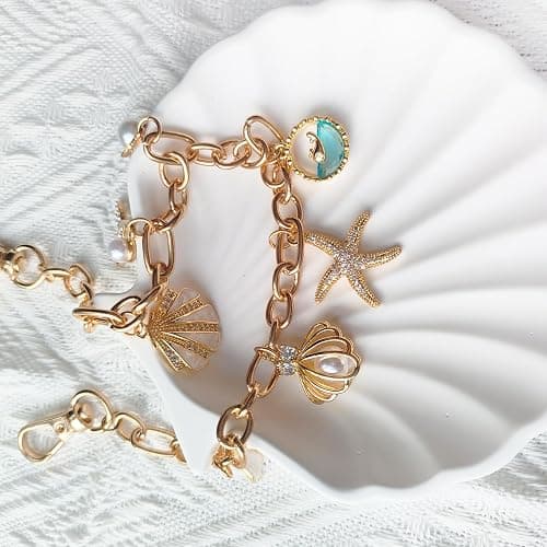 FengFaer Purse Charms Sea Star Heart Shape Shell Bag Charms for Handbags Purse Keychain Bag Charm Chain Keychains for Women thumbnail 4