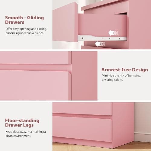 Jocoevol Pink 5 Drawer Dresser for Bedroom, 15" D x 23.7" W x 40.4" H in Simply Chest of Drawers, Wood Storage Dresser with Drawers for Living Room Hallway Entryway, Pink thumbnail 7