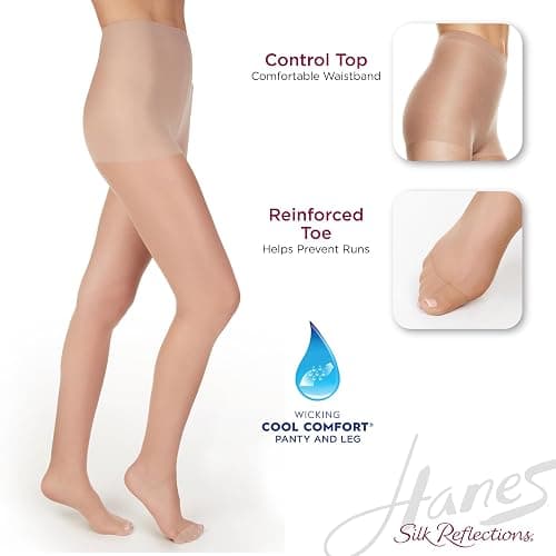 Hanes Silk Reflections Pantyhose Silky Sheer- Control Top- Reinforced Toe thumbnail 3