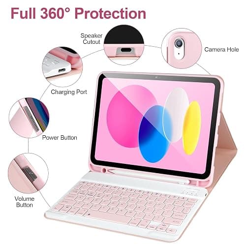 APHBZGE iPad 10th Generation Case with Keyboard,Keyboard Case for iPad 10th Gen 2022 10.9’’Keyboard for iPad 10th Gen with Pencil Holder,Detachable Bluetooth Keyboard Case for iPad 10.9 2022,Pink thumbnail 5