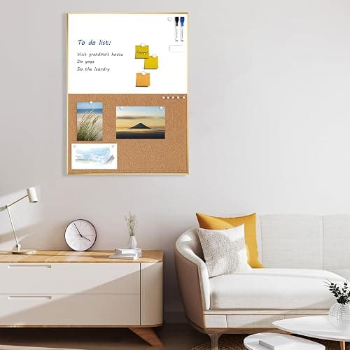 ARCOBIS Cork Board White Board Combo, 24 x 18 Inch Bulletin Board-Gold Frame, Magnetic Dry Erase Board & Corkboard for Wall, Vision Board for Home, Office, School thumbnail 8