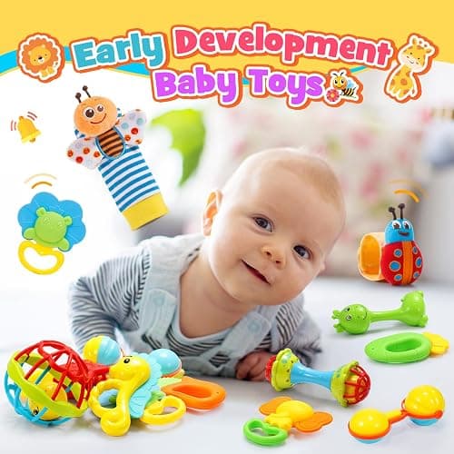 Wootoyz Baby Toys for 0 3 6 9 12 Months Rattle Toys with Storage Box,Newborn Toys for 0-12 Months Infant Toys Wrist Socks Set 0-6 Months Baby Teething Sensory Toys for Babies 6-18 Months Newborn Gift thumbnail 5