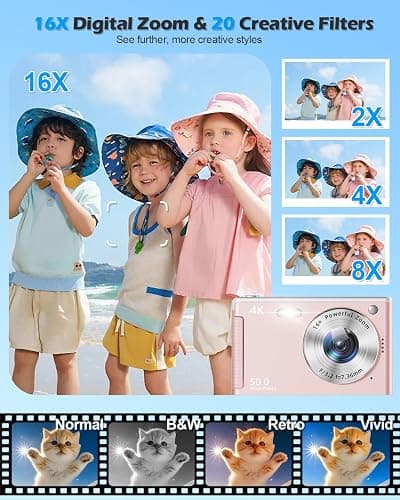 UHD 4K Digital Camera, Upgrade True 50MP Vlogging Camera, 16X Digital Zoom, 32GB High-Speed SD Card, Autofocus, 2.8'' LED Screen, Anti-Shake, 2 Large Batteries, for Kids Student Teens Adult Beginner thumbnail 3