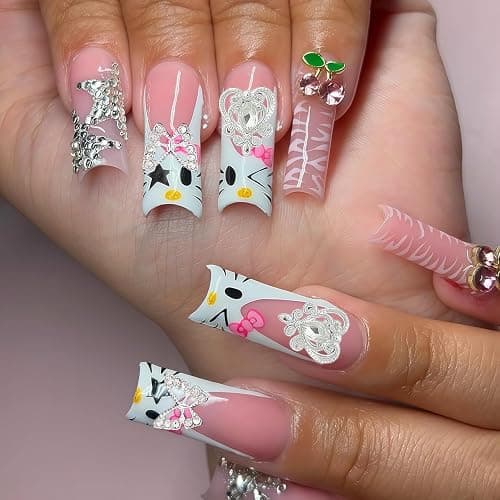 KACHIMOO 106 Pcs Nail Charms and Gems Silver Nail Charms Nail Rhinestones for Nails Design 3D Butterfly, Bow, Star,Cherry,Cross,Dollar,Heart Shapes for Acrylic Nails (19 Styles) thumbnail 3
