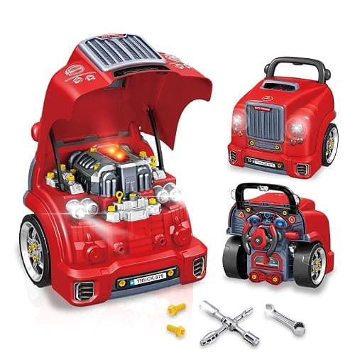 Playbees Red Truck Engine Repair Toy – Kids Mechanic Repair Set with Tools, Lights & Sounds – Interactive Take-Apart Engine Builder Truck, Great - Image 1