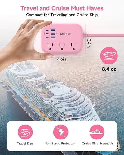 Beeiker 6 USB (3 USB C) Pink Power Strip, 5Ft Extension Cord, 3 Outlets | 3 USB C,24W/4.8A 6 USB Charging Station,Pink Desk Accessories,For Cruise Travel,Cute Kawaii College Dorm Home Essentials,5Ft thumbnail 4