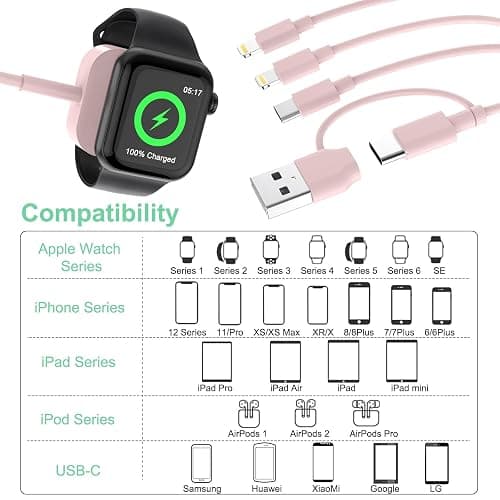 Travel 6-in-1 Multi USB C Universal Apple Smart iWatch Fast Charging Cable,3M Type C+USB A Watch Charger+Lightning*2+Type C Cord Combo Adapter for iWatch Series 8 7 6 5 4 3 2 SE/iPhone 14 13/iPad thumbnail 3