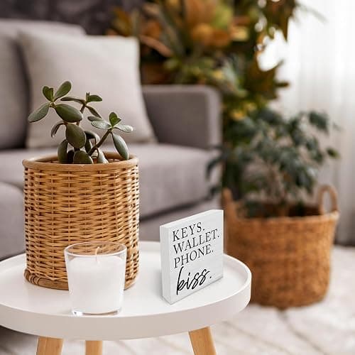 Wooden Entryway Table Decor - Box Sign for Keys, Wallet, Phone - Home Decor - White-5x5" thumbnail 6