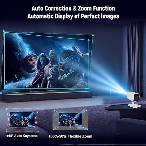 Mini Projector 4K Smart Projector, Support Full HD 1080P with Dual Band 5G WiFi and Bluetooth, Low Noise, Long Lamp Life, Auto Keystone, Compatible with Mobile Phone/PC/HDMI USB, Portable Projector thumbnail 6