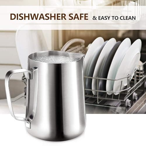 HOOMIL Milk Frothing Pitcher, 12oz/350ml Stainless Steel Steaming Pitcher Barista Milk Frother Cup Jug for Espresso Machine Coffee Cappuccino Latte Art - Silver thumbnail 5