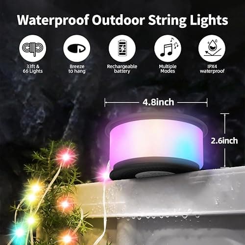 Camping String Lights,2 in 1 Upgraded 32.8FT Rechargeable Tent Lights String with 19 Lighting Modes,Quick Storage Camping Lights，Portable LED Lamp for Bedroom Yard Decor Christmas Camping(Black) thumbnail 6
