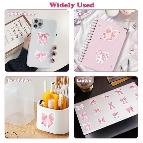 103Pcs Pink Bow Stickers for Water Bottles Cute Patterns Self-Adhesive Dampproof Vintage Aesthetic Stickers Laptop Phone Journal,Bow Knot Decal Decor Stickers Gifts for Kids Girls Women thumbnail 7