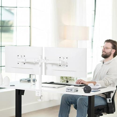 VIVO Dual Monitor Desk Mount for 13 to 30 inch Screens, STAND-V002W | White, Articulating, Adjustable Monitor Arm, Grommet or C-Clamp Mounting, Computer Stand for 2 Monitors, Holds 22 lbs Each thumbnail 2