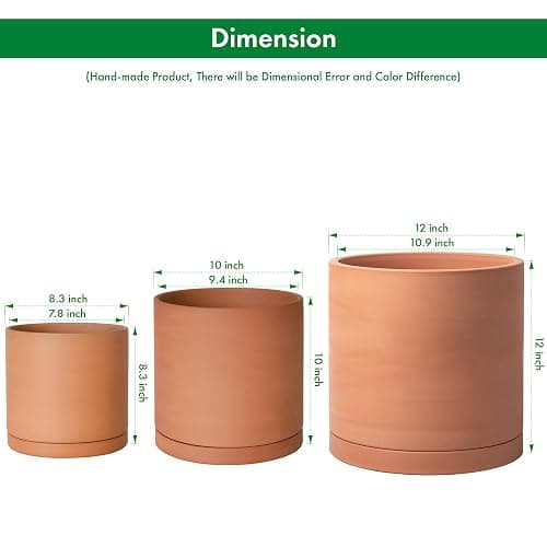 D'vine Dev Terracotta Pots for Plants, 8.3 Inch 10 Inch 12 Inch, Round Cylinder Planter Pot with Drainage and Saucer, 40-T-D-0 thumbnail 3